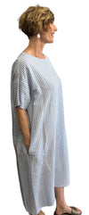 Tunic Stripes dress Azzurro & White round neck, short sleeves. side pockets.