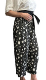 Barrel style linen pants black abstract print. Two side pockets 