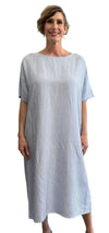 Tunic Dress Short Sleeves Vertical Stripes Azzurro & White - Selleria Veneta