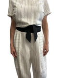 Barrel style pants light material white & black. The cotton belt is available separate..