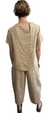 Barrel style pants light material cream & navy. Comfortable cut perfect for traveling. 