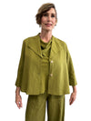 Palazzo Jacket Avocado color two buttons. Linen material, 3/4 sleeves.