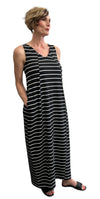 Sleeveless Jersey Dress Black with White Stripes V-neck - Selleria Veneta