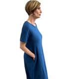 Comfortable, easy to travel, Blue Maxi cotton dress short sleeves