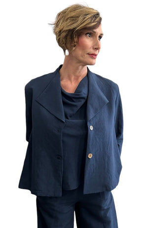 Palazzo Navy Jacket two buttons, flare cut 3/4 sleeves.
