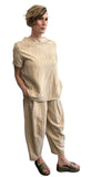 Barrel style pants light material cream & navy. Stylish and comfortable