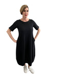 Flare cut Maxi Dress Black two pockets embossed cotton - Selleria Veneta