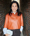 Discover our Orange Cognac Short Leather Jacket Lido For Women at Selleria Veneta