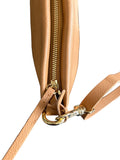 Tan Oriette slim zip pouch, gold metal hardware