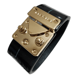 Teal brass leather bracelet cuff