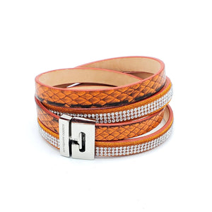 B963 Mix wrap bracelet Python & Swarovski Orange - Selleria Veneta