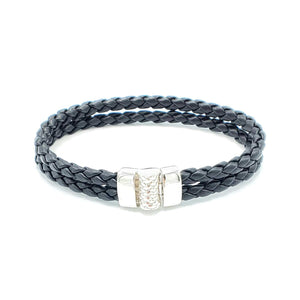 B175 Unisex leather Silver clasp Bracelet - Selleria Veneta