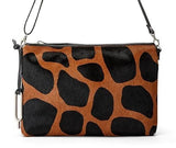 Brown/Black Olga Cavallino - Zip pouch bag with adjustable leather strap Giraffe Print