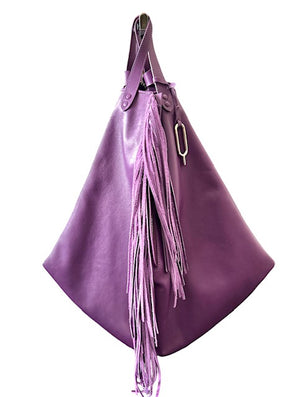 Purple Sophi Sac, soft leather with fringes and side zip closure.