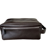 brown toiletry bag side pocket large mid compartment