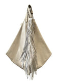 Cream Sophi Sac, soft leather with fringes and side zip closure.