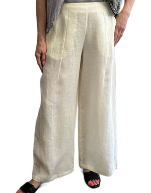 Wide leg Pants Linen material off White side zipper.