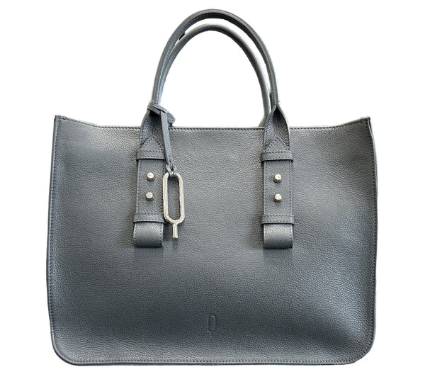 Grey Eva Shopper Bag double handles, detachable strap - Selleria Veneta