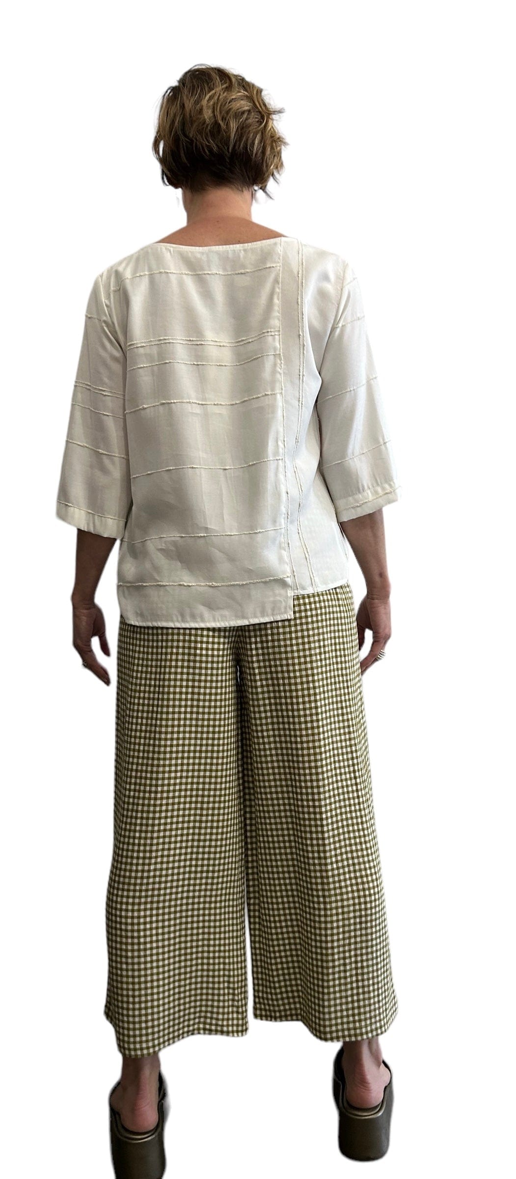 Crop Wide Pants Avocado & Cream, comfortable cut.