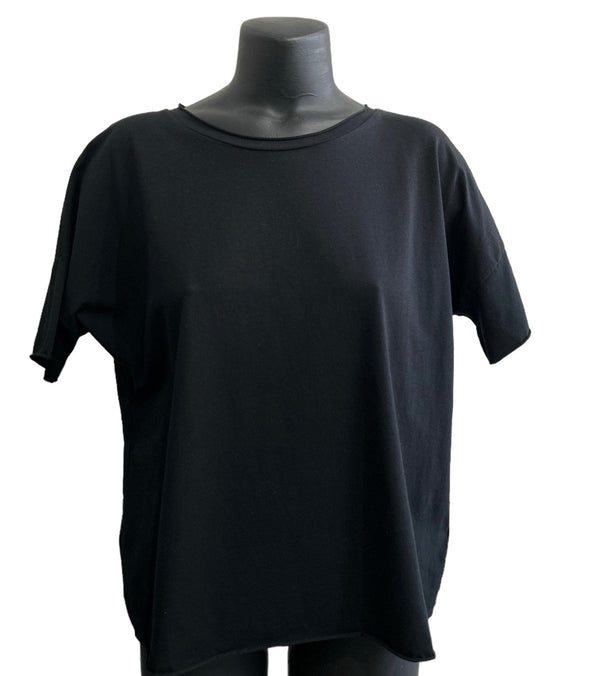 Black Easy Shirt Round Neck Short Sleeves