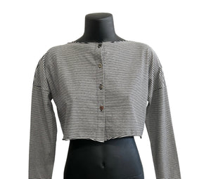 Button down Crop Top long sleeves Pinstripe Black & White, Cotton material.