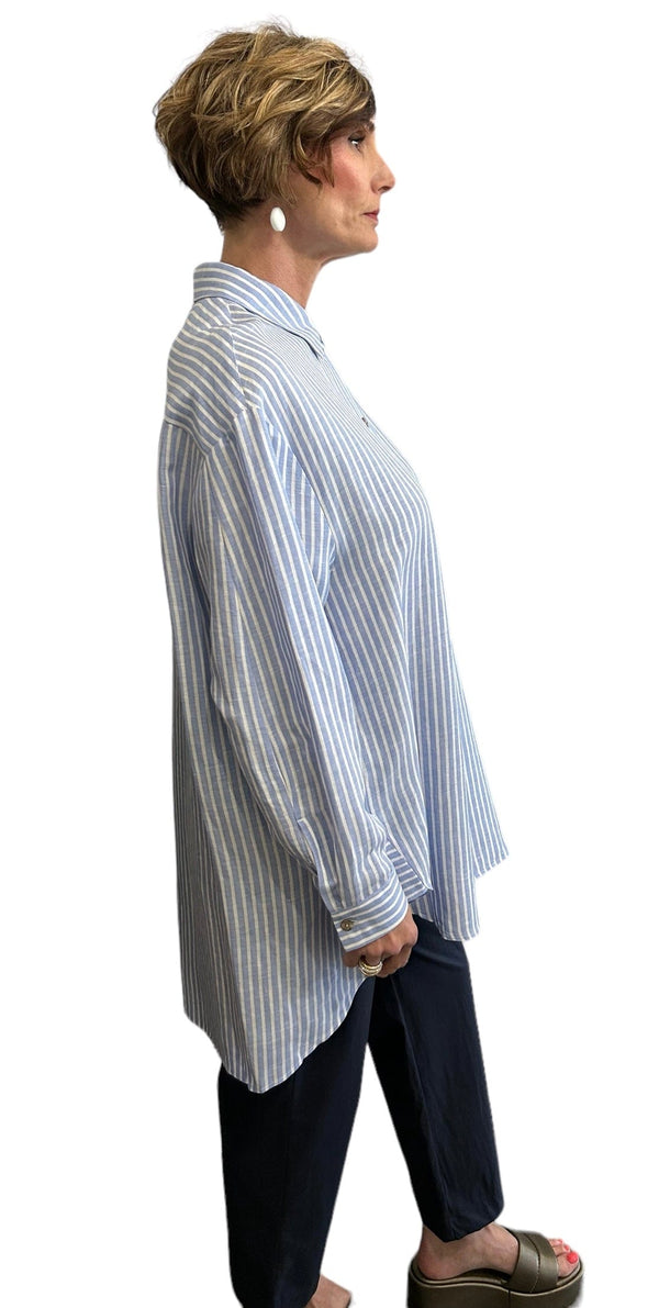 Long Shirt/Dress Button down Stripes Azzurro & White