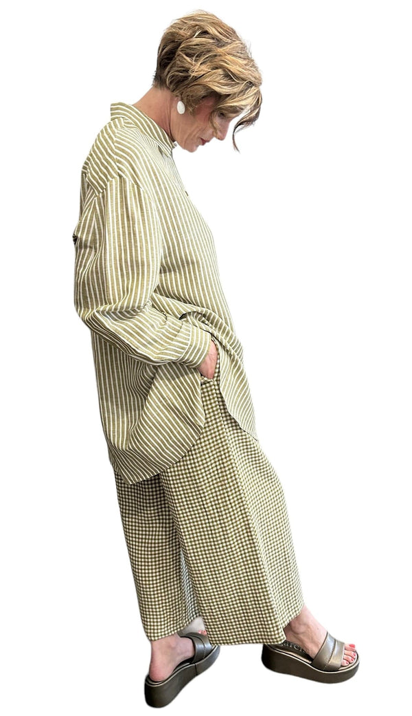 Refine and timeless Long Shirt/Dress Button down Stripes Avocado & Cream