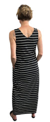 Sleeveless Jersey Dress Black with White Stripes V-neck - Selleria Veneta