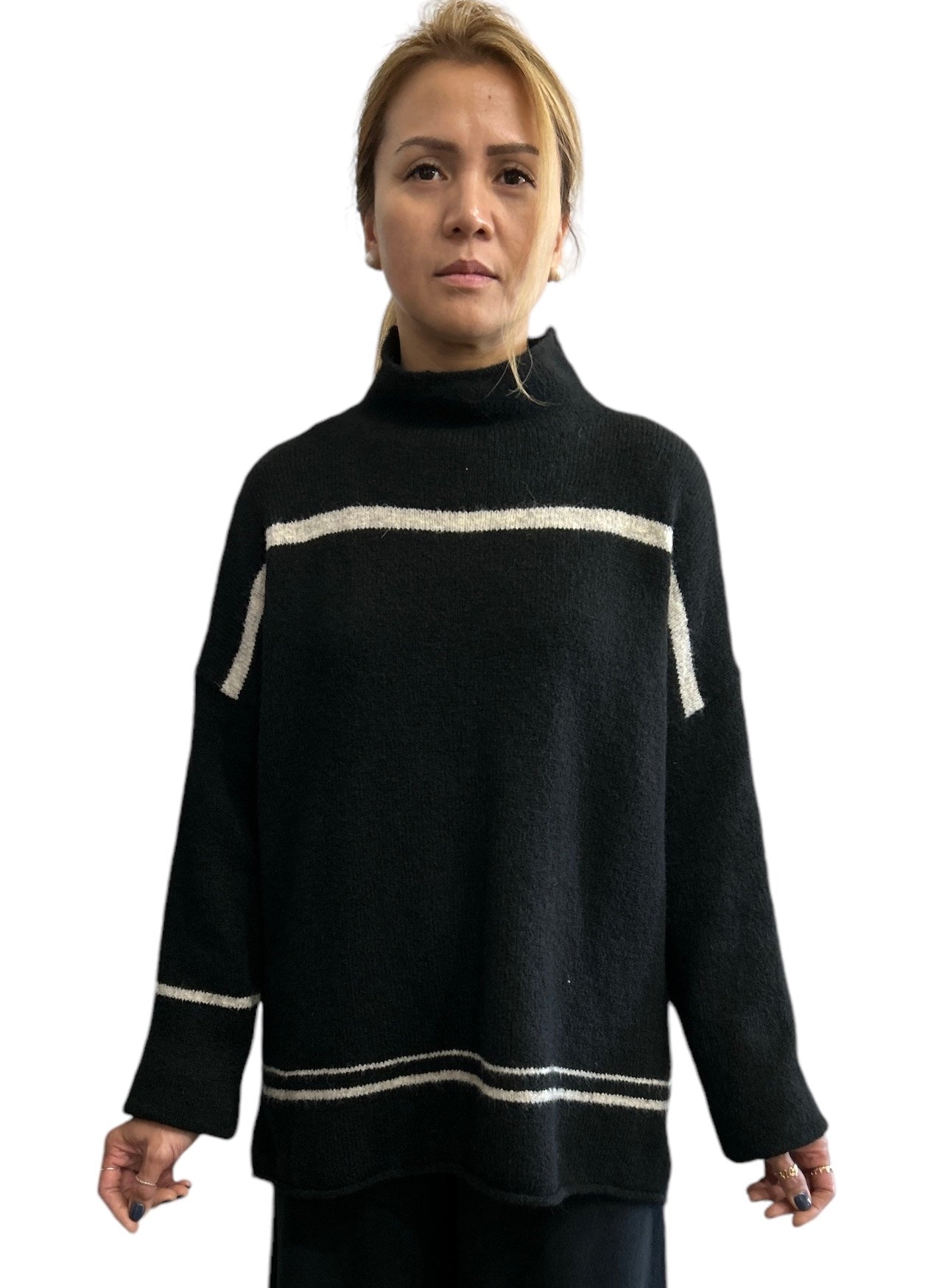 Wide Sweater with stripes Black