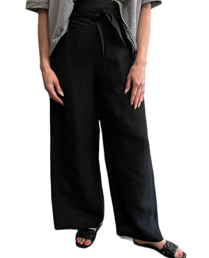 Black wide linen pants, side zipper.