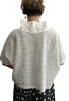 Ring neck shirt cream, wide cut, beautiful Jacquard cotton, short sleeves.