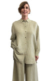 Long Shirt/Dress Button down Stripes Avocado & Cream linen material