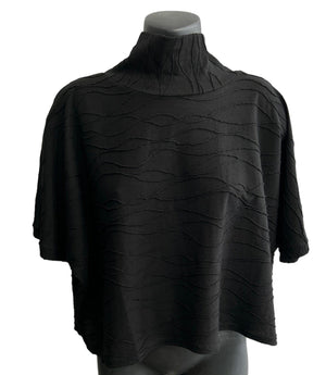Ring neck shirt black, wide cut, Jacquard cotton, short sleeves.