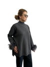 Sweater Long Neck Fur Finish Anthracite