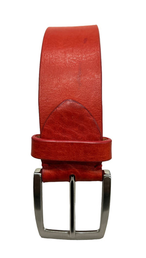 Red Casual Belt Yuma calf leather Steel metal buckle - Selleria Veneta