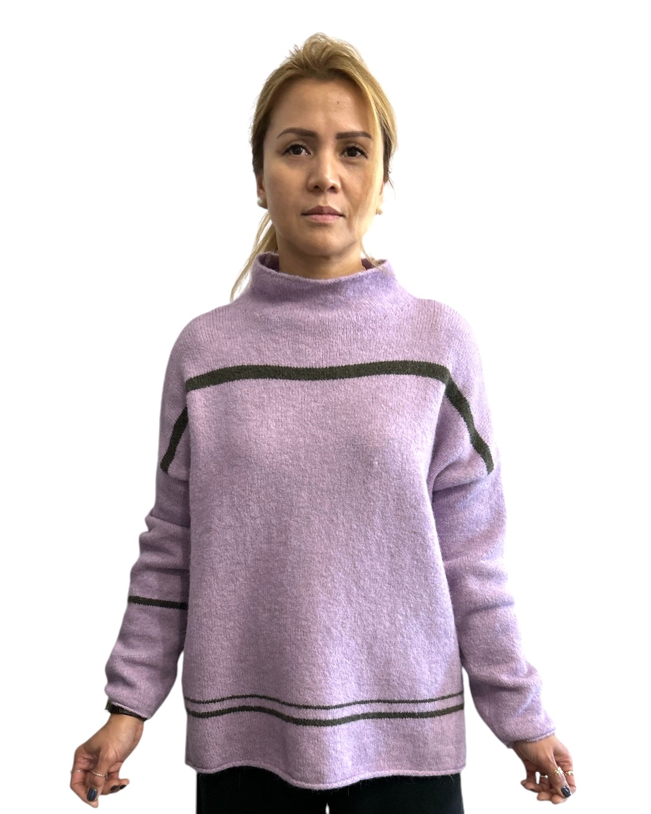 Wide Sweater with stripes Lilac