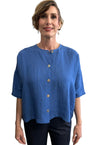 Button up Blouse Linen Ocean Blue Wide cut, 