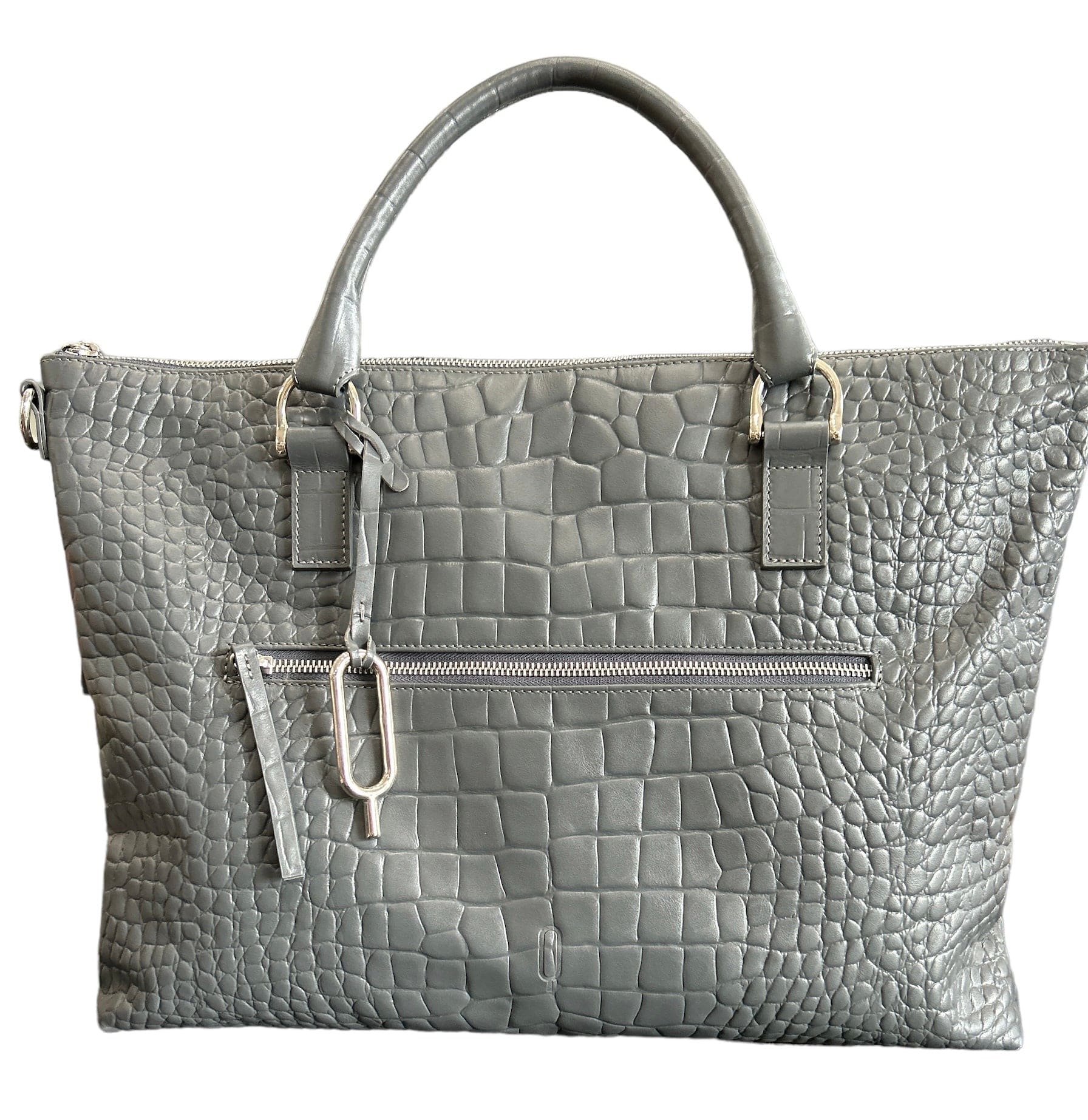 Grey Dany Slim Computer Bag Embossed Leather top handles & detachable strap