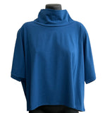 Ring neck shirt ocean blue, wide cut, cotton, short sleeves.