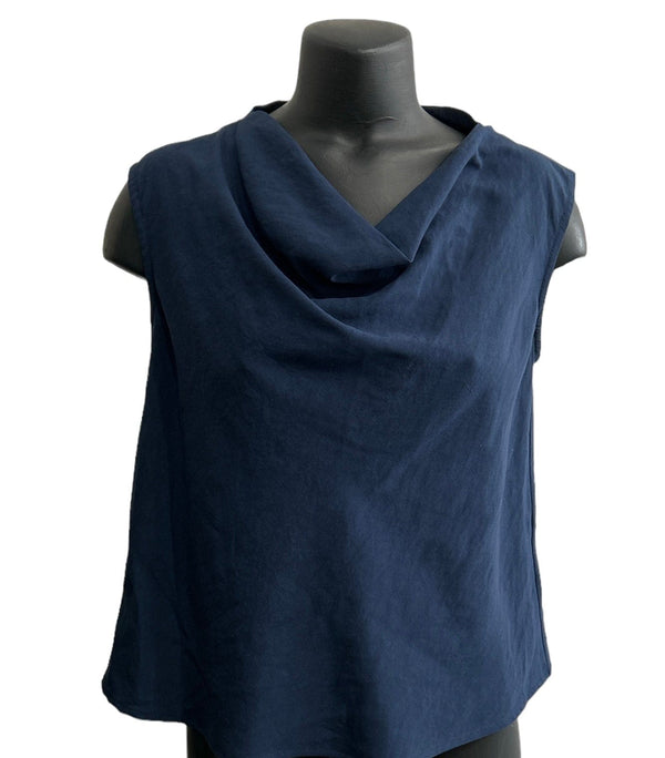 Sleeveless Top Navy Cowl Neckline - Selleria Veneta