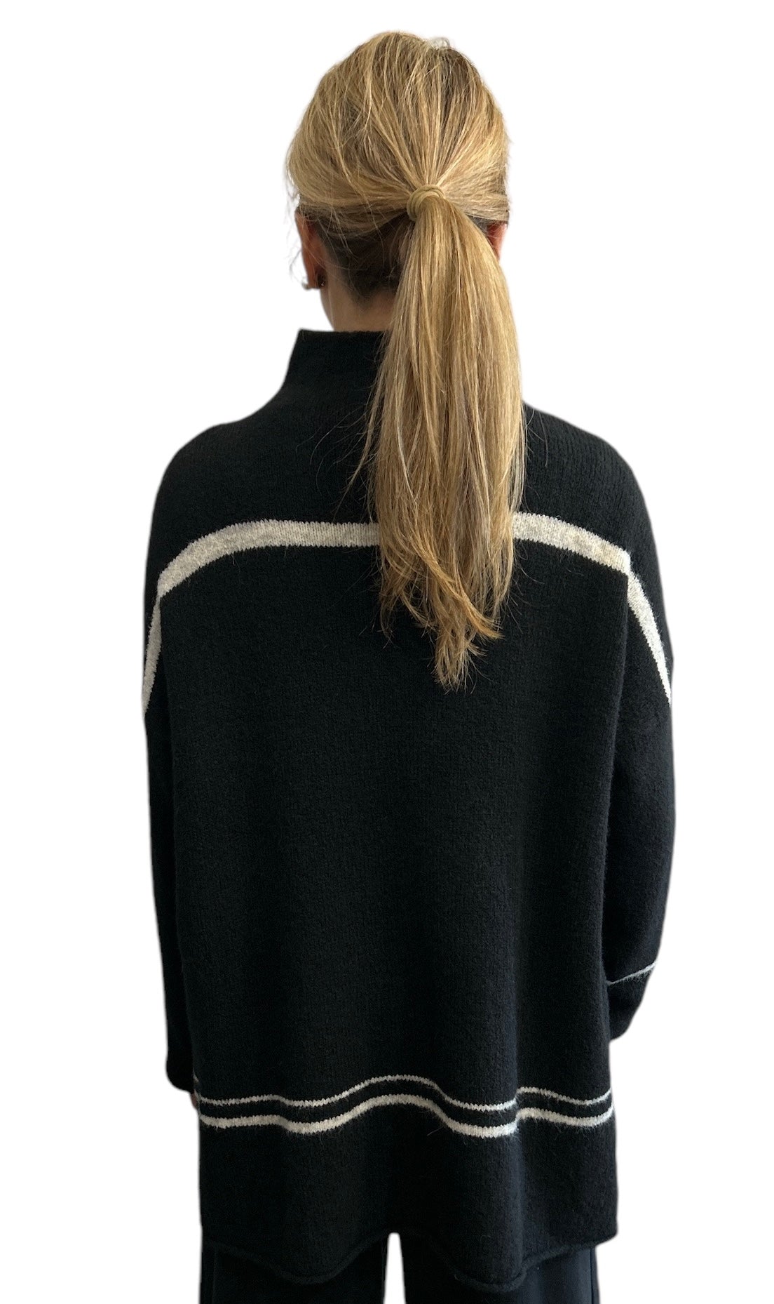 Wide Sweater with stripes Black