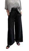 Black wide linen pants, side zipper. Side pockets on a comfortable cut.