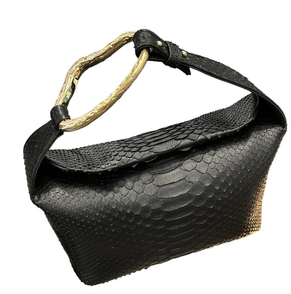 Black liaison bag brass hardware genuine Python