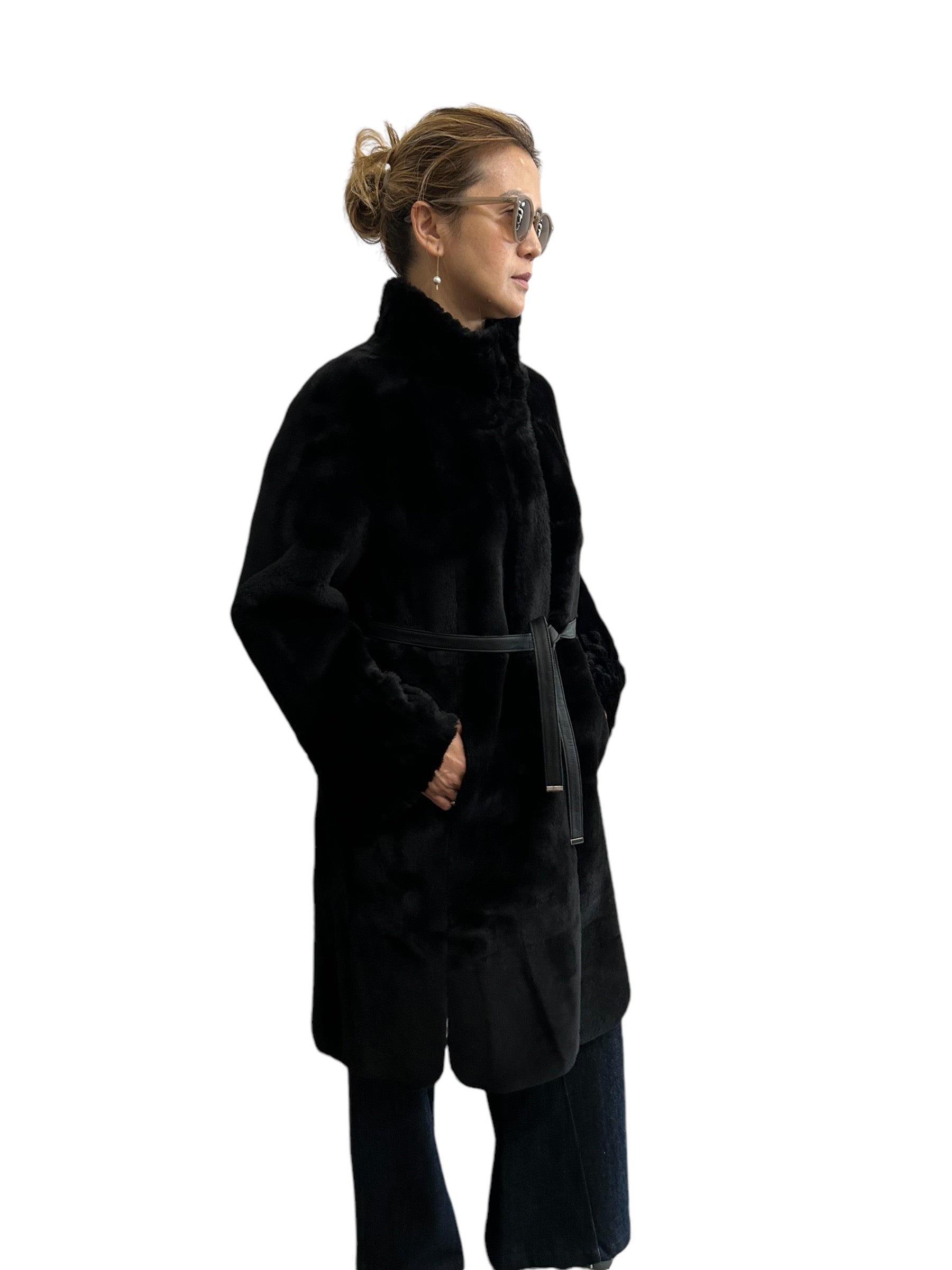 Shearling Coat Black laser waves