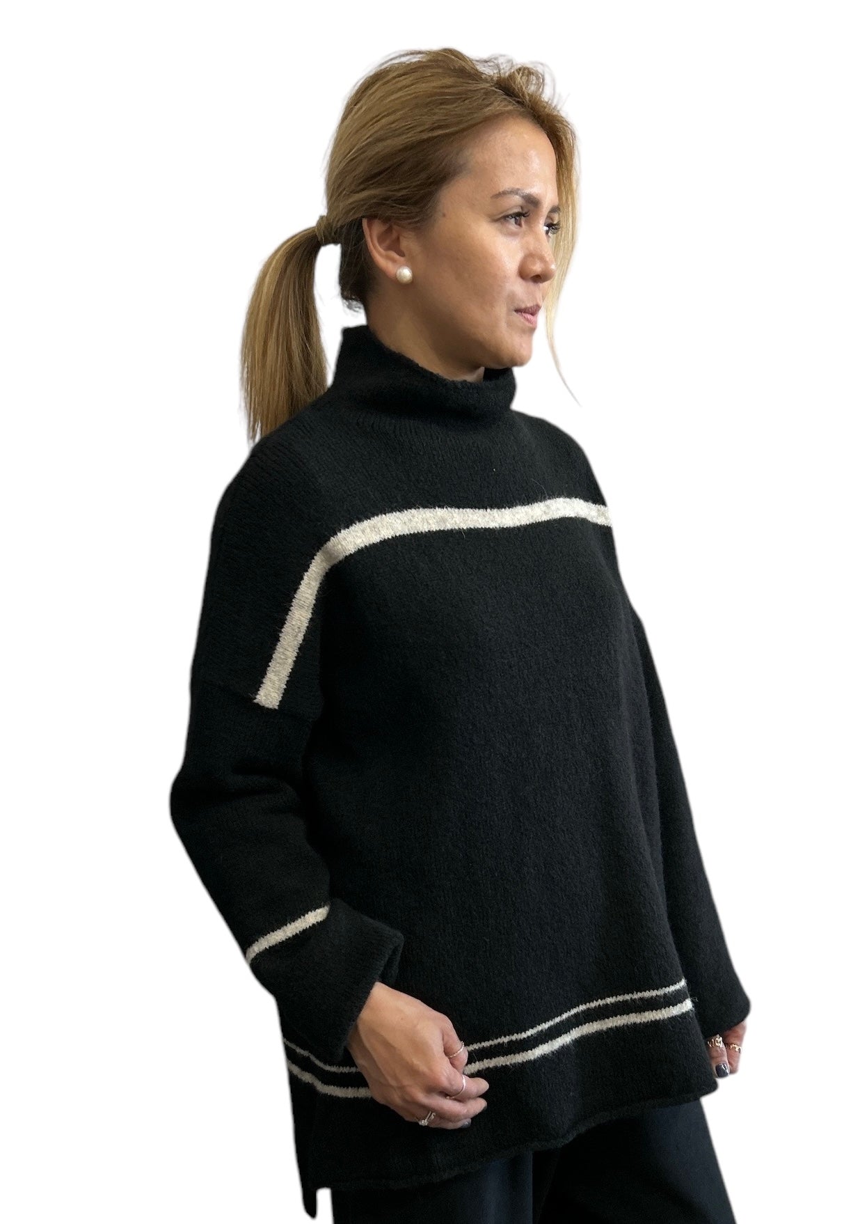 Wide Sweater with stripes Black