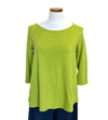 Cotton shirt flare cut 3/4 sleeves round neck algae color