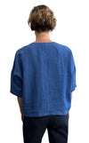 Button up Blouse Linen Ocean Blue Wide cut, simple and elegant.