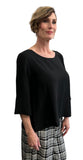 Viscose  & linen for a comfortable Flare Shirt 3/4 Sleeve Black Round Neck