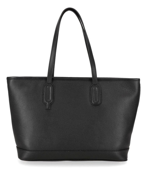 Black Edy Shopper Tote Pavel Leather 2 long shoulder straps zip top closure