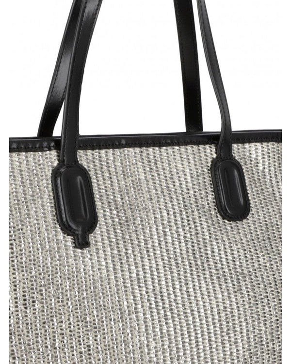 Black/Rafia Edy tote bag zip closure